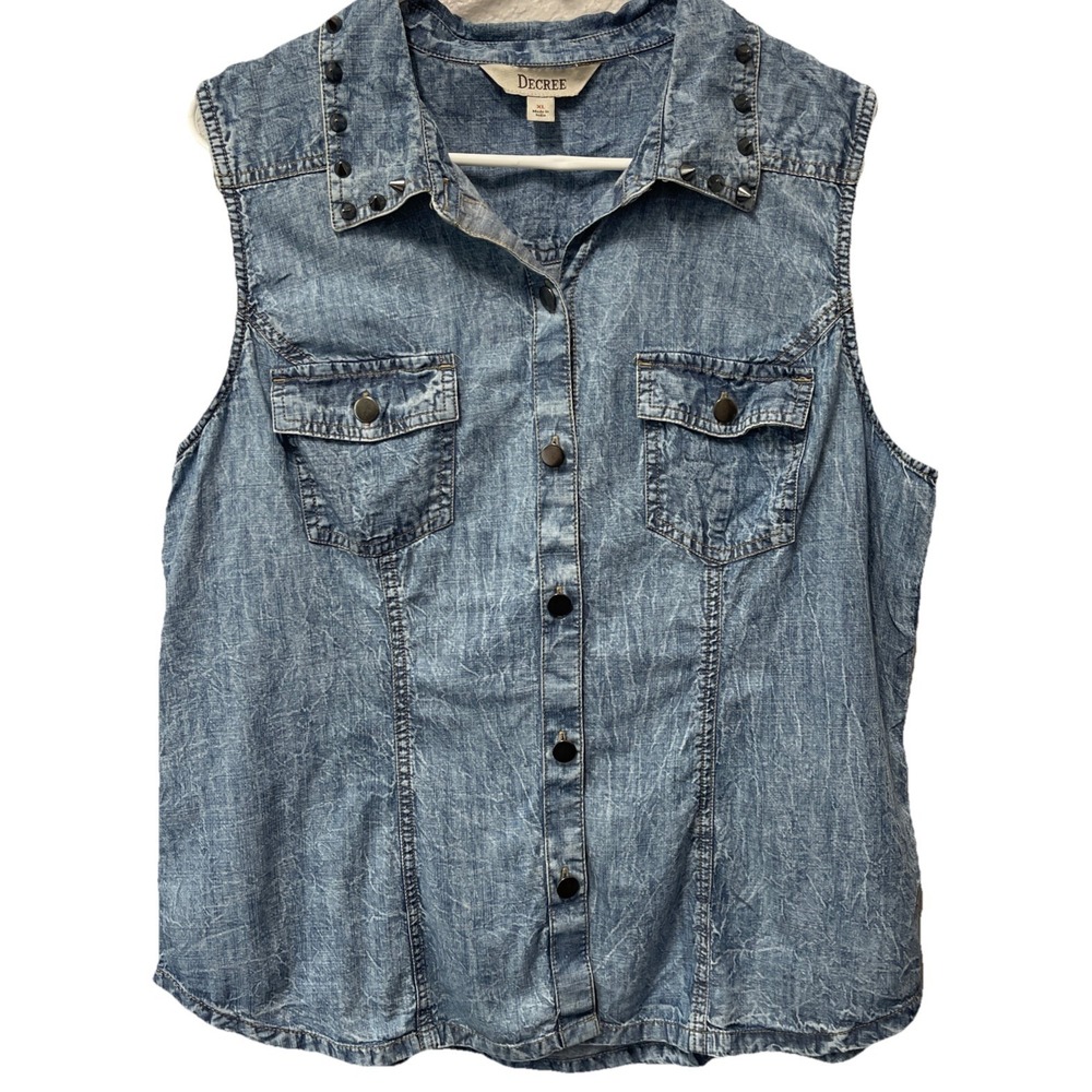 Decree Women's Jean Top Sleeveless Studded Shirt Size XL
